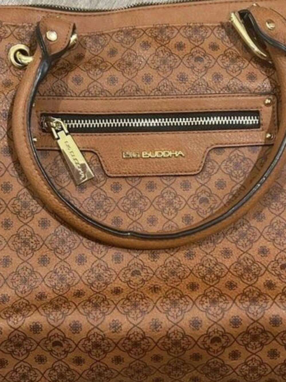 Big Buddha Embossed Pattern Tan Tote Bag